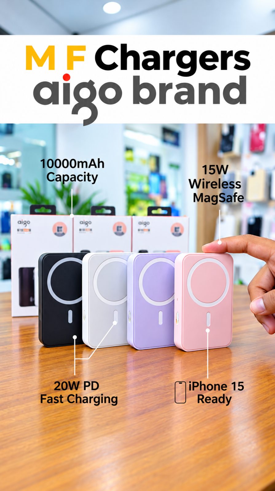 aigo A01 10000mAh MagSafe Wireless Power Bank - M F Chargers