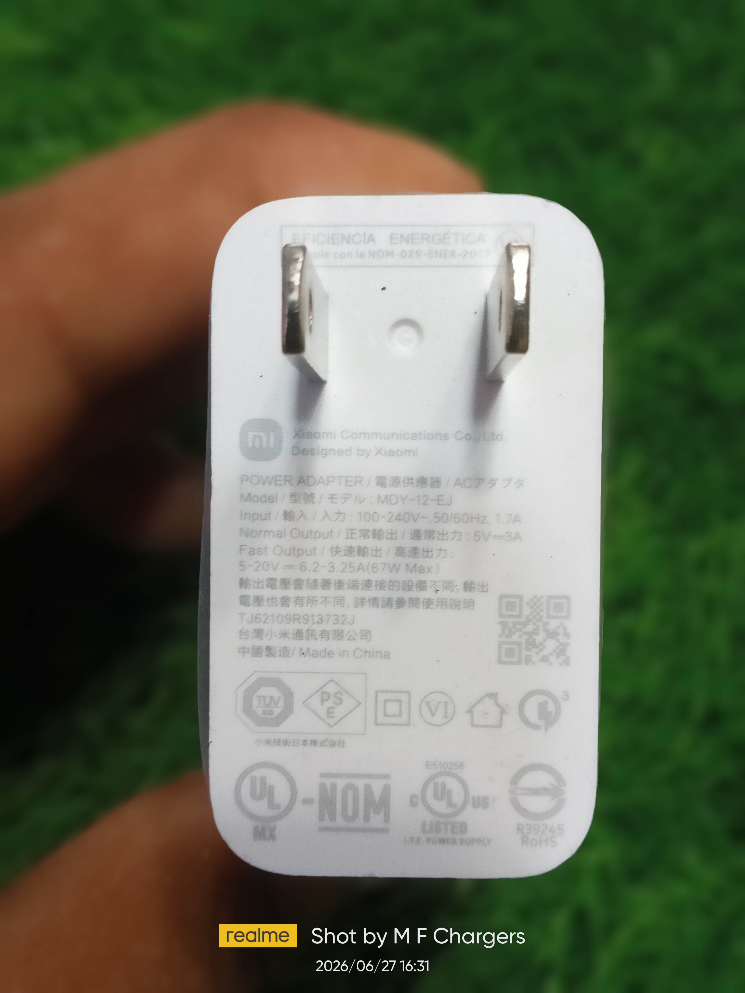 Xiaomi 67W Charger Back Panel Details from M F Chargers