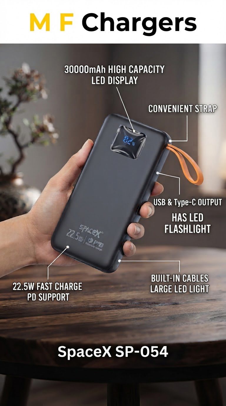SpaceX 30000mAh Power Bank with LED Display and Strap - M F Chargers