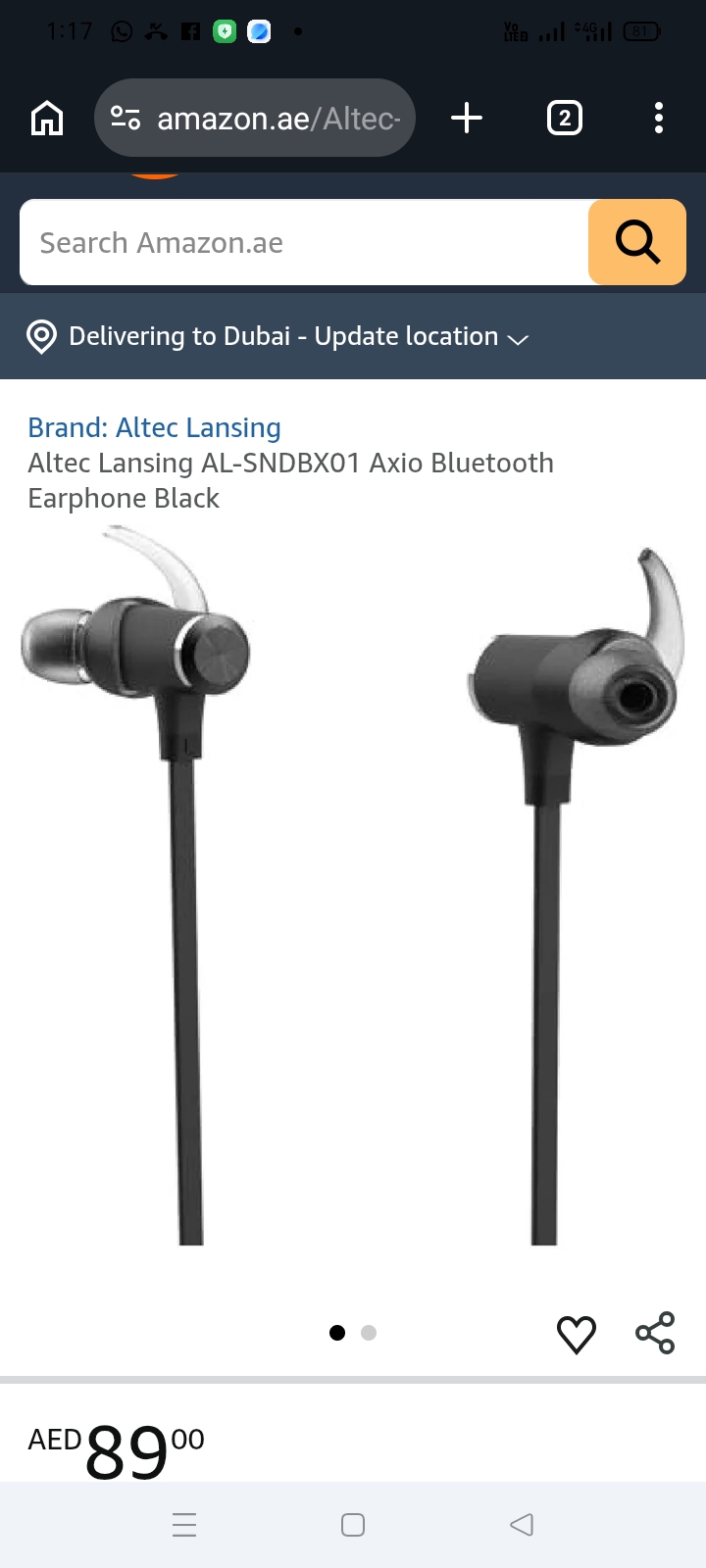 Altec Lansing AL-SNDBX01 Axio Bluetooth Earphone Matte Black Design