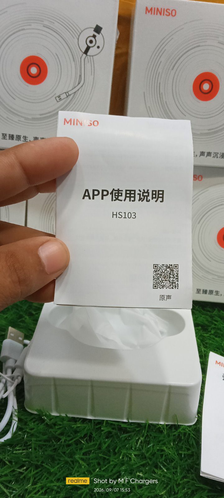 Miniso earbuds user manual and app QR code guide - M F Chargers